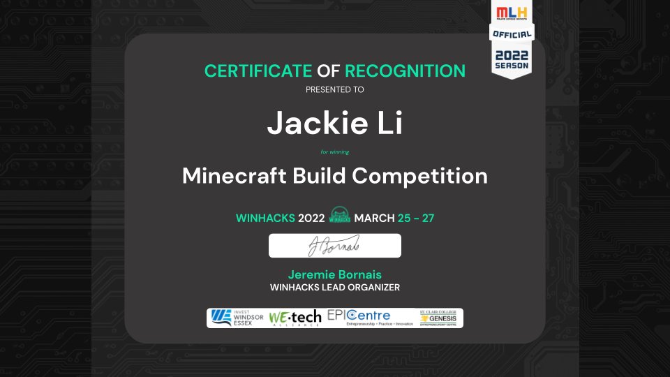 Congrats to Jackie for winning the #Minecraft build competition powered by <a href="/ezymode/">EZY Mode</a> !