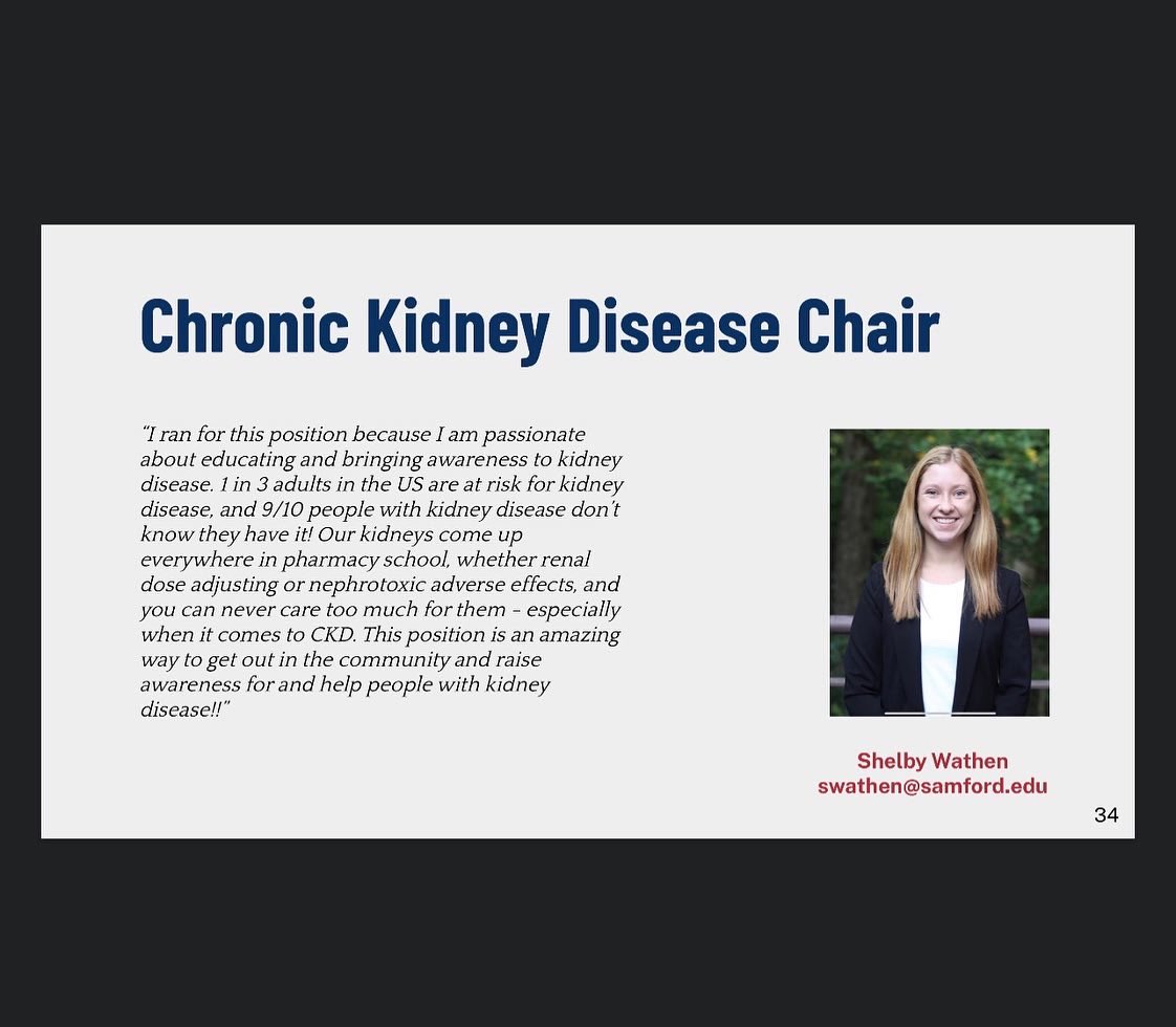 Samford_SNPhA's tweet photo. Meet our Chronic Kidney Disease Chair, Shelby! Swipe left to see her roles and why she chose her position. If you are interested in being the Chronic Kidney Disease Chair of SNPhA, the link is our bio to apply! Applications close on Monday March 28th at 11:59pm!! https://t.co/bNeOvKQA6T