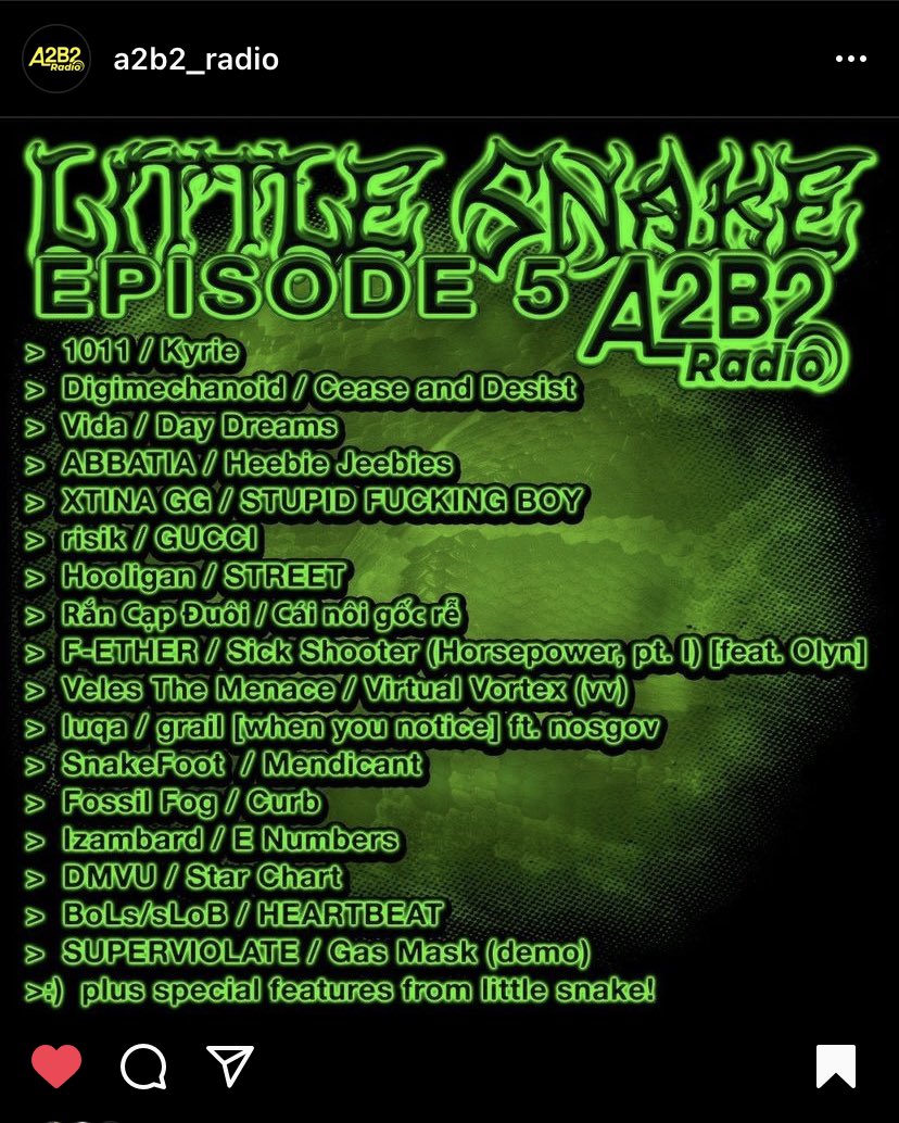 f_ether's tweet photo. TNGHT @ 6p PST
🐍 https://t.co/eh5GvREe1U 🐍

w/ @littlesnakexoxo @a2b2website @im_risik @snakexfoot @fossilfog @DMVUofficial + more

📄 by A2B2 Roundy https://t.co/q6keXhAFx2