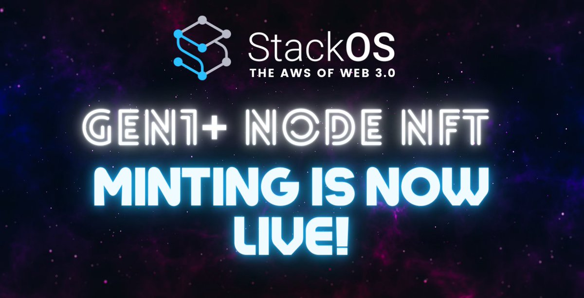 StackAI_xyz's tweet image. 🚨MINTING IS NOW LIVE!🚨

Gen1+ #NodeNFT minting is now live! 🚀

Head on to mint.stackos.io to start minting the #NFTs and be a part of the most innovative #node program! 🔥

#DeCloud #StackOS