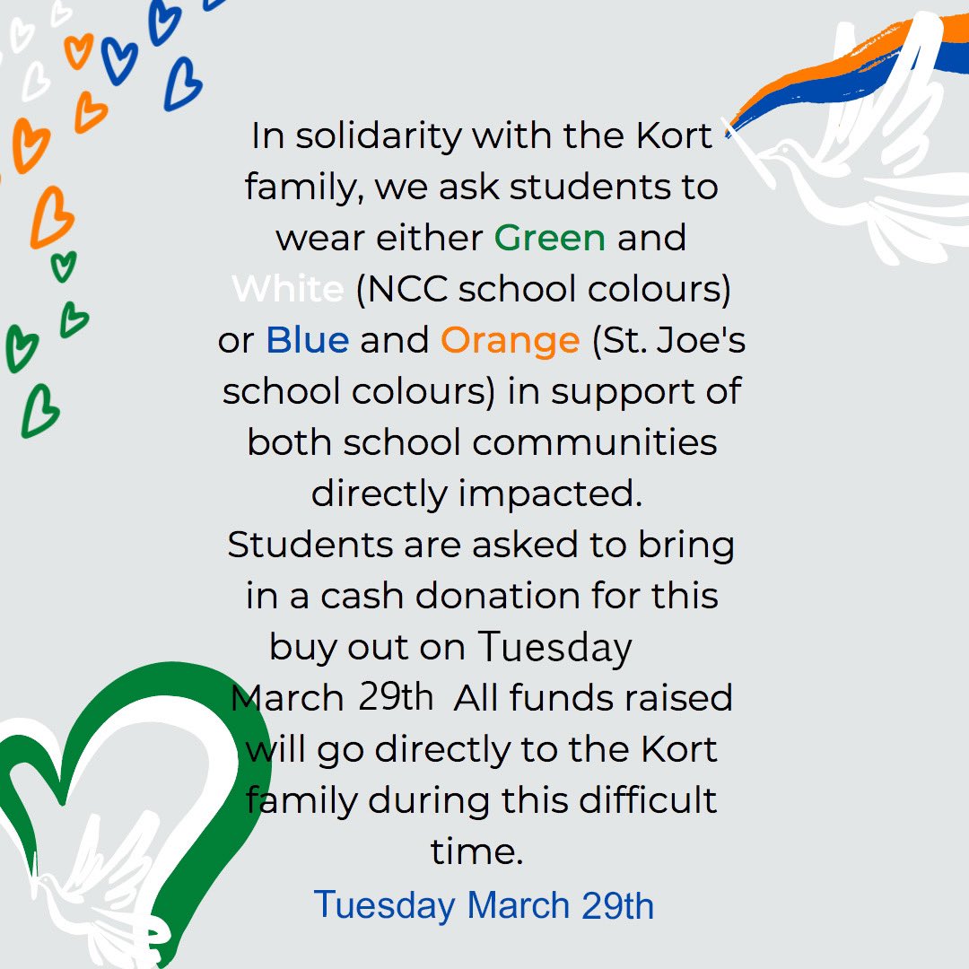 SPCSSFalcons's tweet photo. In solidarity with the Kort family. Keeping the family and the @alcdsb communities of @alcdsb_jose and @nccschool in our prayers. https://t.co/rQsa4K4aVA