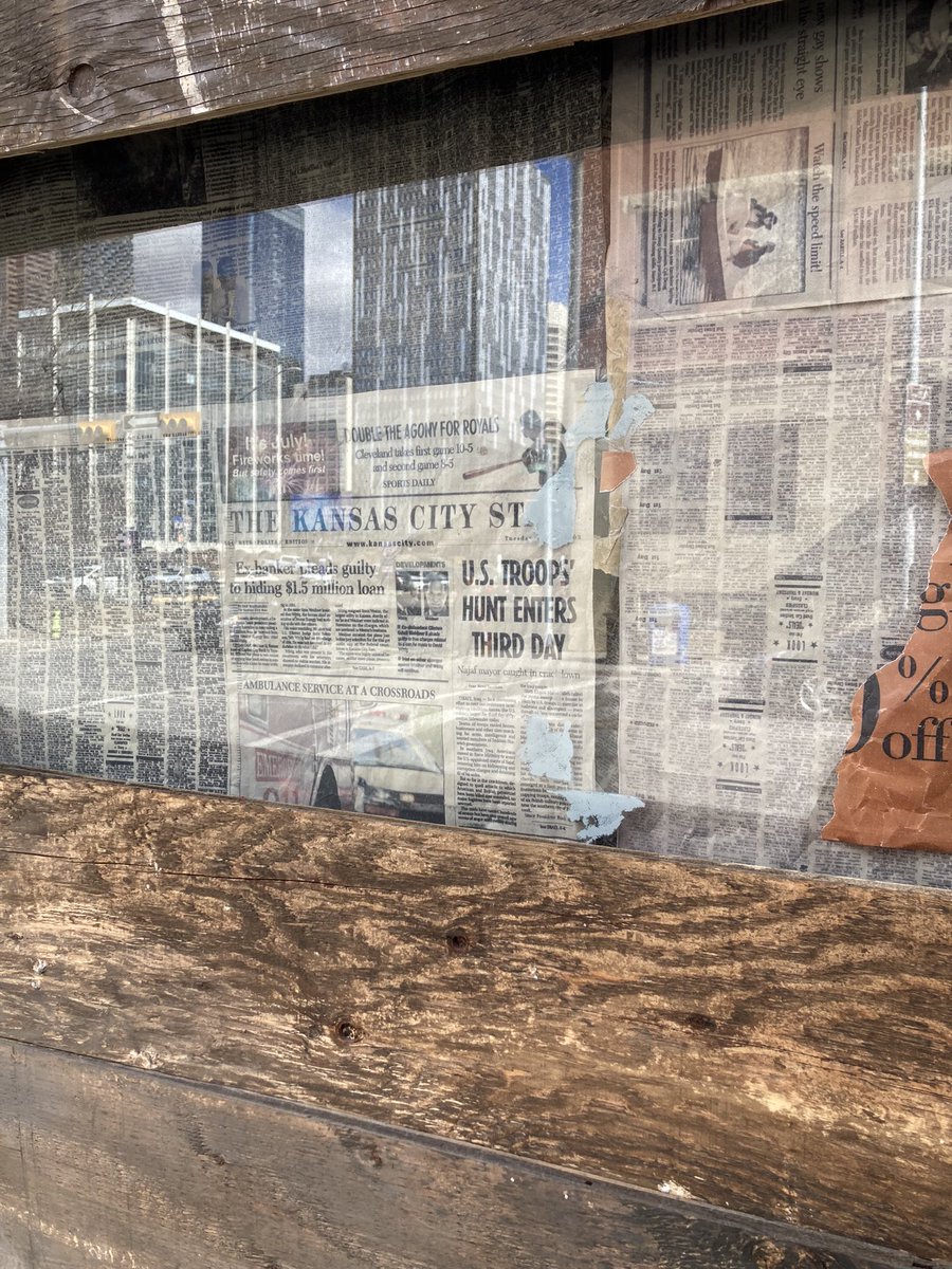 halgarian's tweet photo. @HBOsTheLastofUs check out the detail Re: Kansas City on the papered over Hi-Lo Bar window #yyc #lastofus https://t.co/EKTrG6OIWd