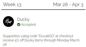starting tonight at midnight CST, receive 5% off Ducky products on mechanicalkeyboards.com if you use creator code DucatiGG at checkout!! it ends April 3rd! 👀