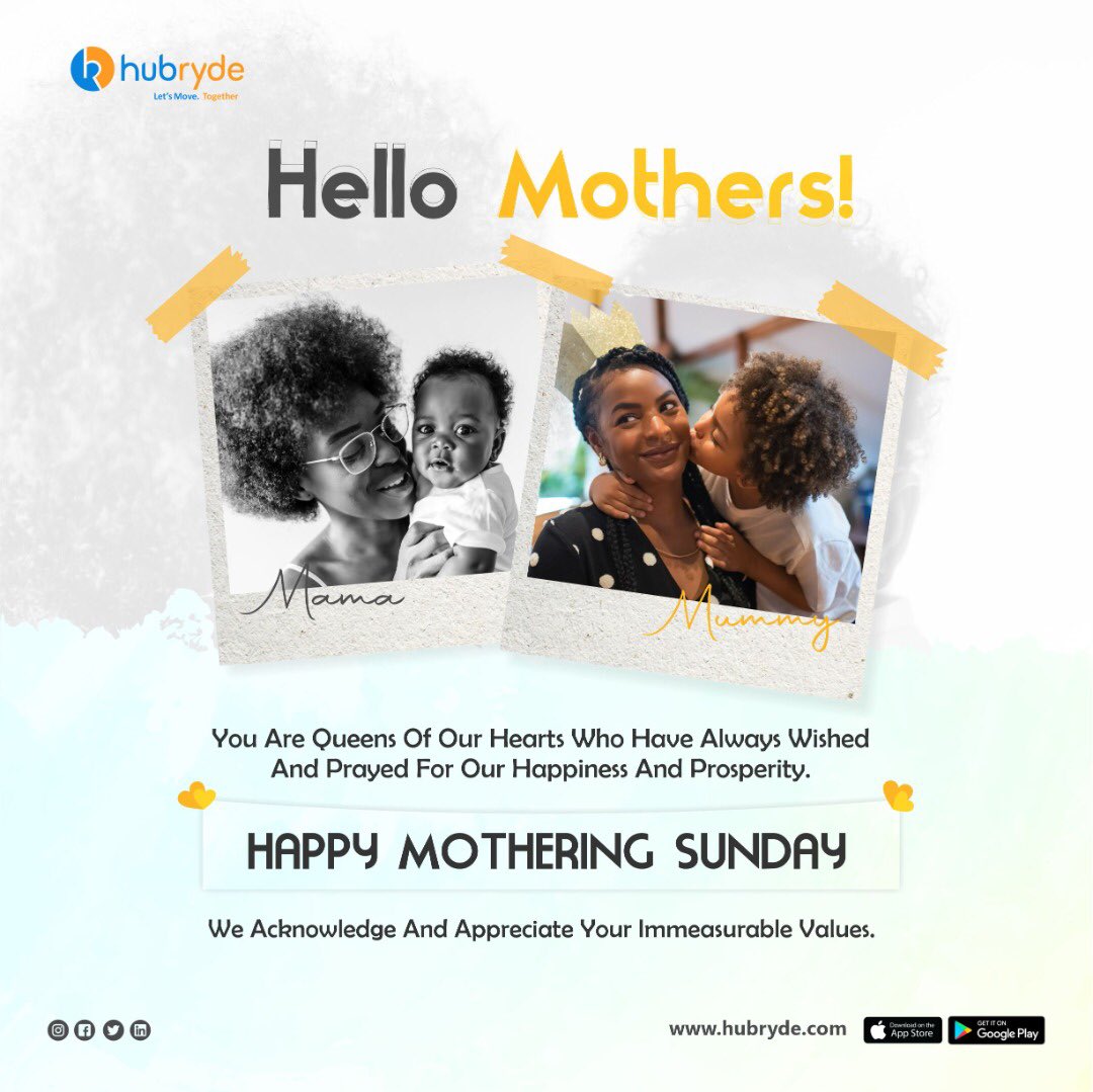We acknowledge and appreciate your immeasurable values. 

Happy Mothering Sunday to all mothers. 

#mothersday #motheringsunday #Sunday #Hubryde