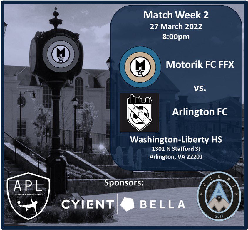 MotorikFCFFX's tweet photo. Match Day Week 2 as we take in Arlington FC at Washington-Liberty High School in Arlington. https://t.co/BklPoNfMSX