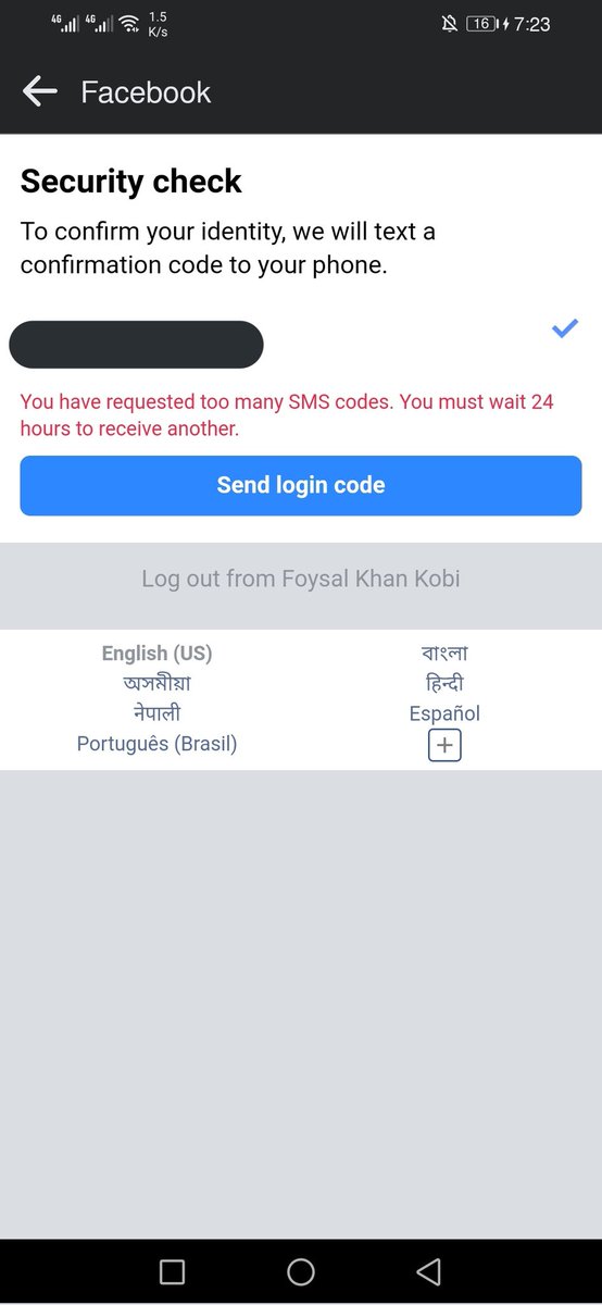 _foysal_khan_'s tweet photo. hello sir my personal Facebook account is disable.  now I don't get any security code. every time I send  the told me you have request to many sms code you must wait 24 hours to recover another. but I try 24 hours later, but same issue, please sir 
#Facebooksupport  #facebookteam https://t.co/suOTXR2HGl