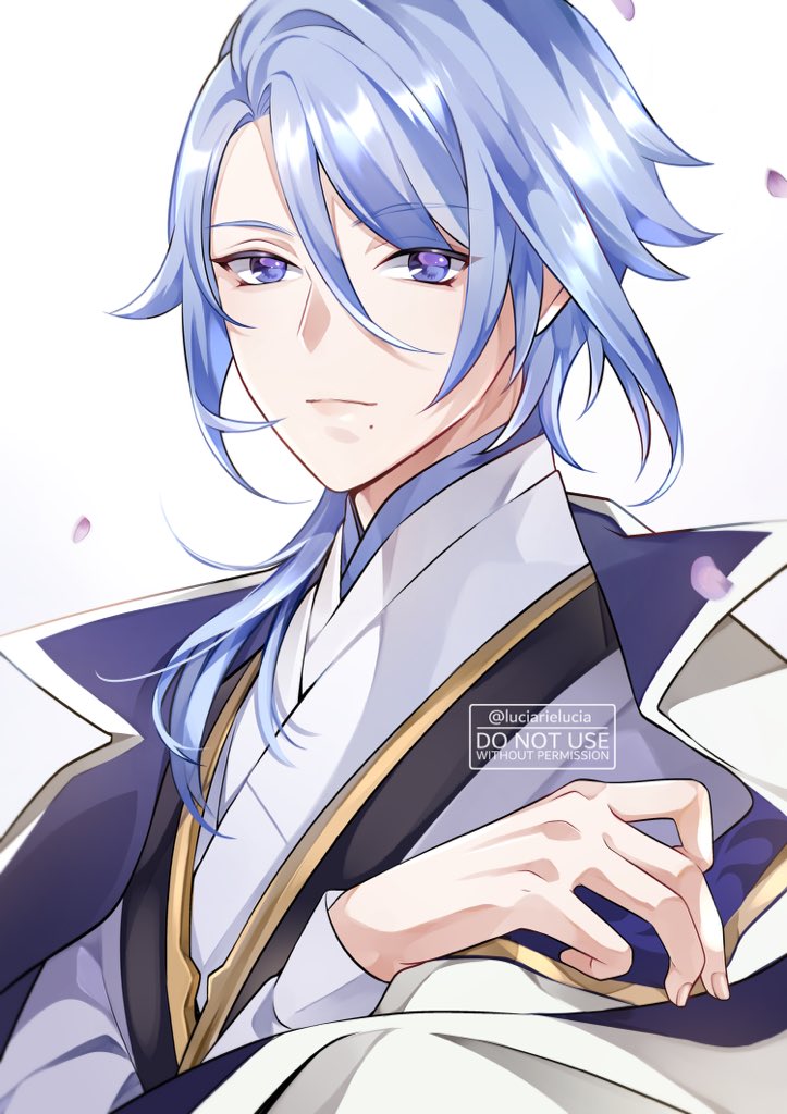 kamisato ayato 1boy male focus mole under mouth blue hair mole solo japanese clothes  illustration images