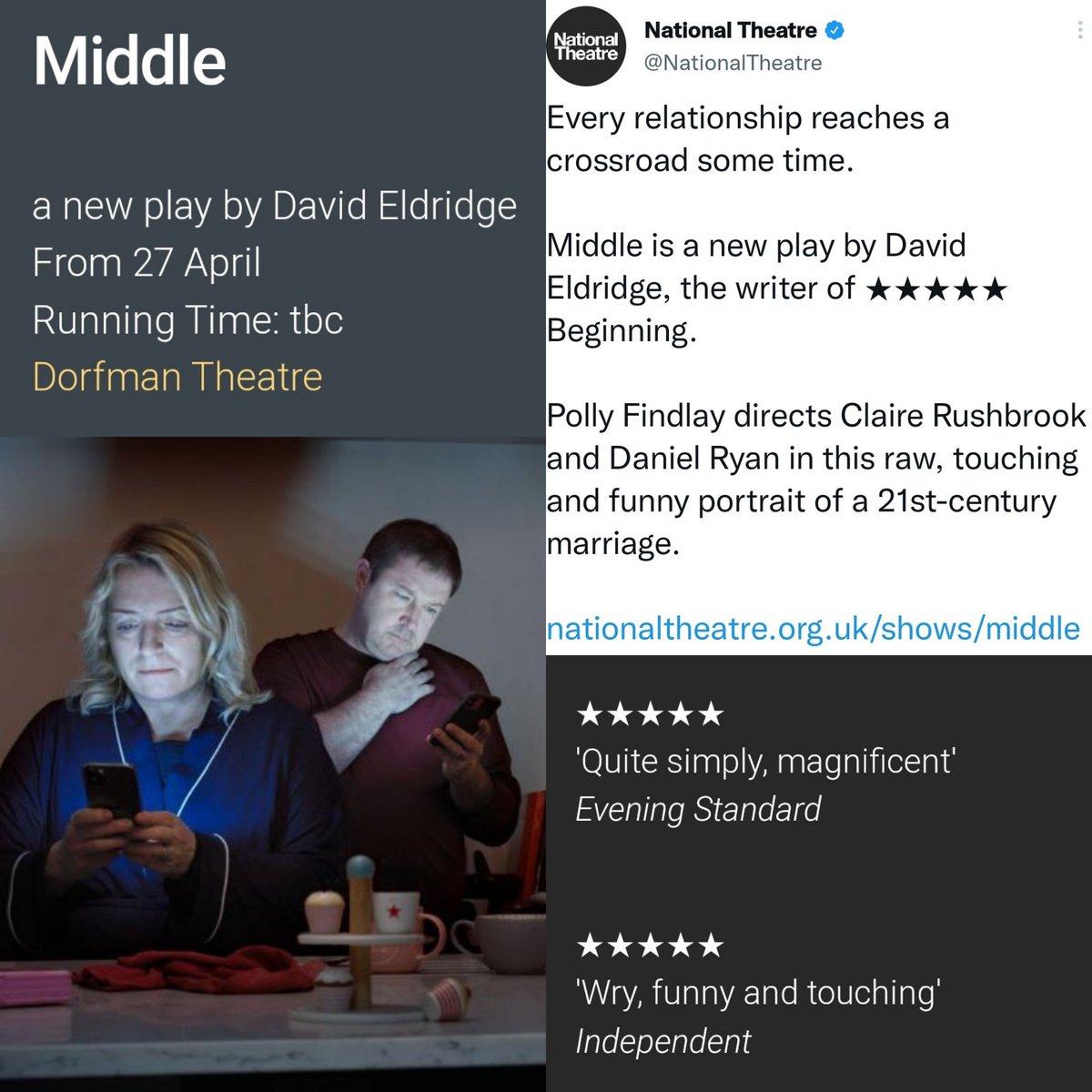 pazcontigo78's tweet image. #Middle @NationalTheatre #DorfmanTheatre @Deldridgewriter #PollyFindlay @_DanielRyan @Rushbrook71 👏🏻👏🏻👏🏻