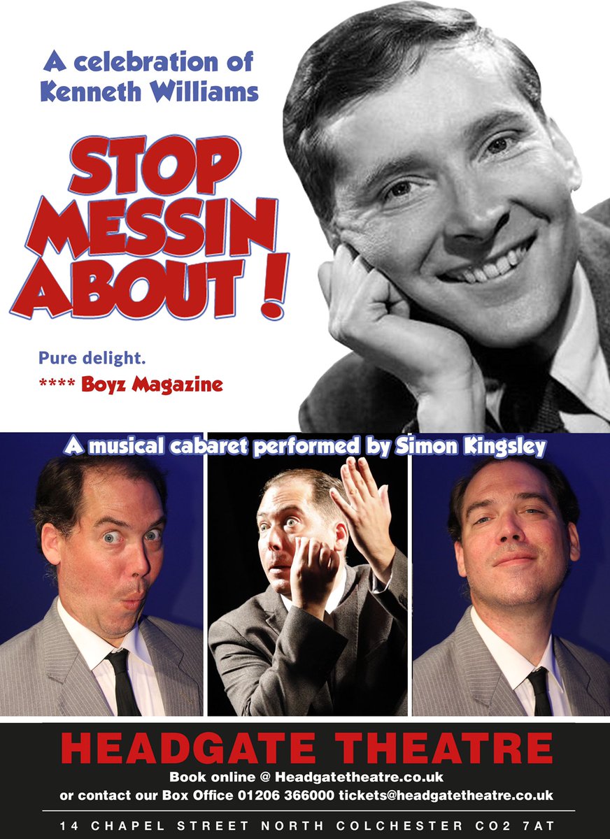 Don’t miss @simonkingsley82 <a href="/HeadgateTheatre/">The Headgate Theatre</a> Saturday 21st May at 2.30/ 7.30 book your tickets ticketsource.co.uk/whats-on/colch… #kennethwilliams #onemanshow #cabaret