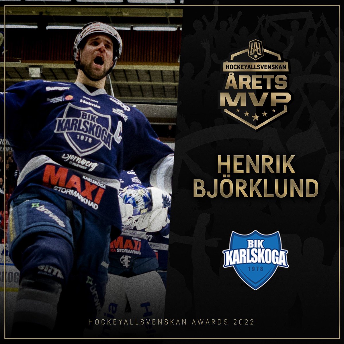 🥇 
Henrik Björklund i <a href="/BIK_Karlskoga/">Bofors IK Karlskoga</a> har blivit utsedd till ÅRETS MVP i HockeyAllsvenskan!
Han prisades innan kvällens match mot Mora.
📷 Tobias Eriksson 
#haawards #hockeyallsvenskan #sverigesmestunderhållandeliga