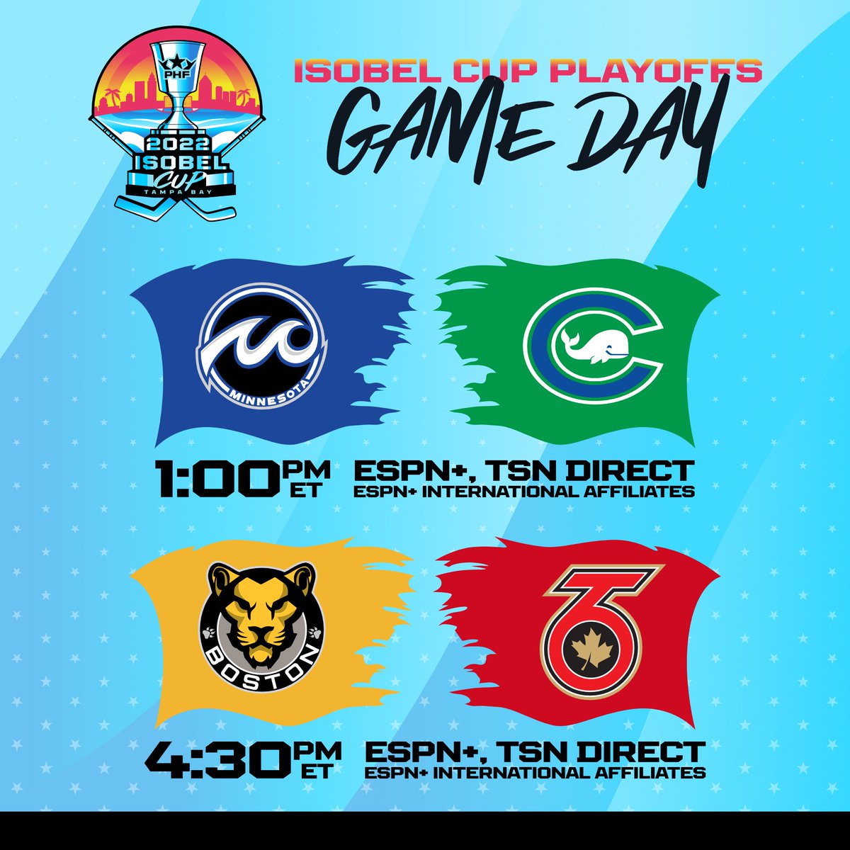 It’s Semifinals Sunday Presented by <a href="/Discover/">Discover</a> 🤩

⏰ 1pm, 4:30pm ET
📺 <a href="/ESPNPlus/">ESPN+</a>, TSN Direct, ESPN+ International Affiliates