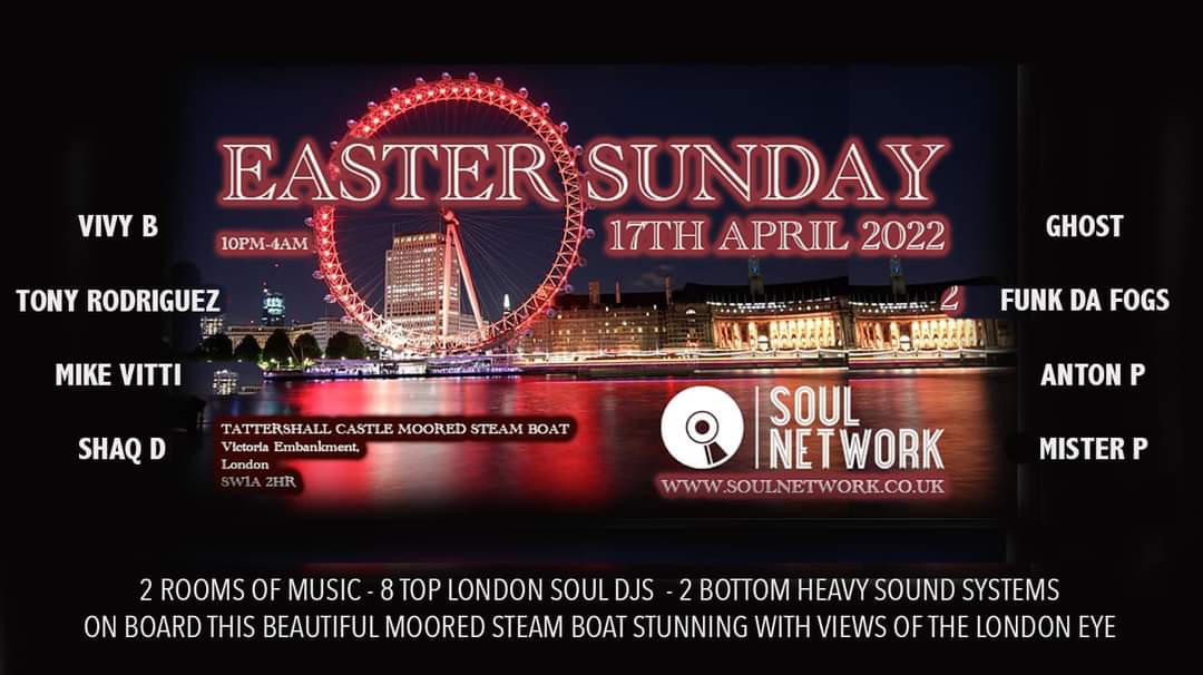 If you are looking for me on Easter Sunday, ima gonna be at the Soul Network Boat Party Extravaganza....

If you use the code SHAQ D in the coupon code box you will receive 1/3 off the ticket price, so it's WIN WIN WIN.

See you the dance floor.

soulnetwork.co.uk/product/soul-n…