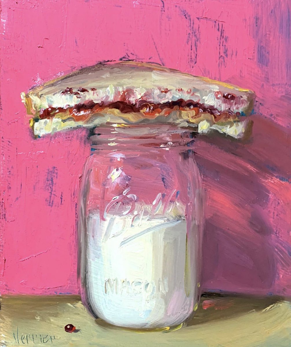 My oil painting of a PBJ &amp; Jar of Milk