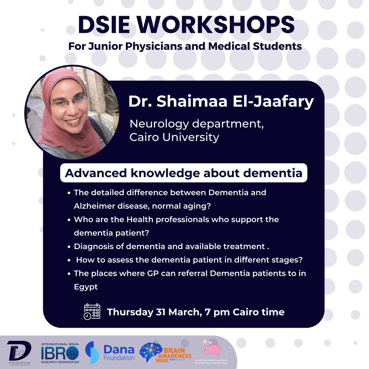 DementiaEgypt's tweet photo. لا تفوت جلستنا يوم الخميس ٣١ مارس 2022.
سجل هنا.
https://t.co/3lQ2zYAT2Q https://t.co/tN6MaKDBLU