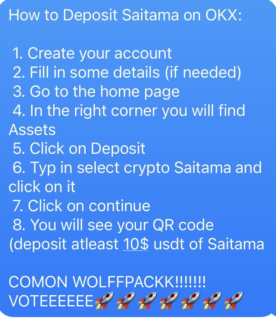VZZNBUILDER1's tweet photo. GOT IT DONE✅✅✅ LET’S GOOO #SaitamaWolfPack Family! Let’s get this EASY WIN! This WIN is in OUR DIAMOND HANDS 💎🙌💎🙌💎🙌 YOUR VOTE DOES COUNT!!! Please go register NOW on OKX and deposit $10 worth of Saitama🤩🤩 🚀 🚀🚀 https://t.co/CvcNJ5pKxg