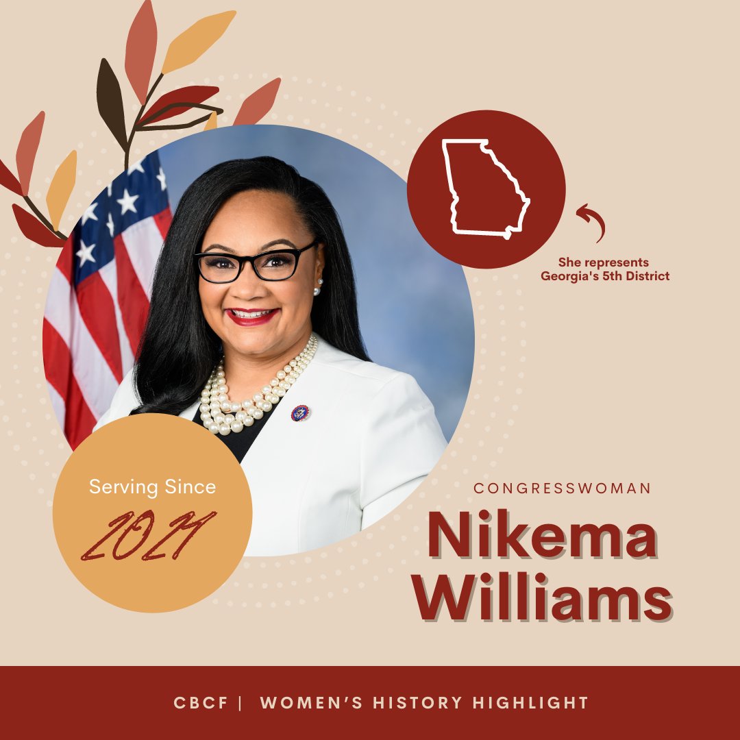 CBCFInc's tweet photo. Georgia 5th Congressional District Representative, @repnikema, is a member of the U.S. House Committee on Financial Services & Committee on Transportation and Infrastructure. Williams also serves as the 117th Congress Freshman Class President. #SoTru https://t.co/hJRrRW500c #CBCF https://t.co/zxKULsQNLW