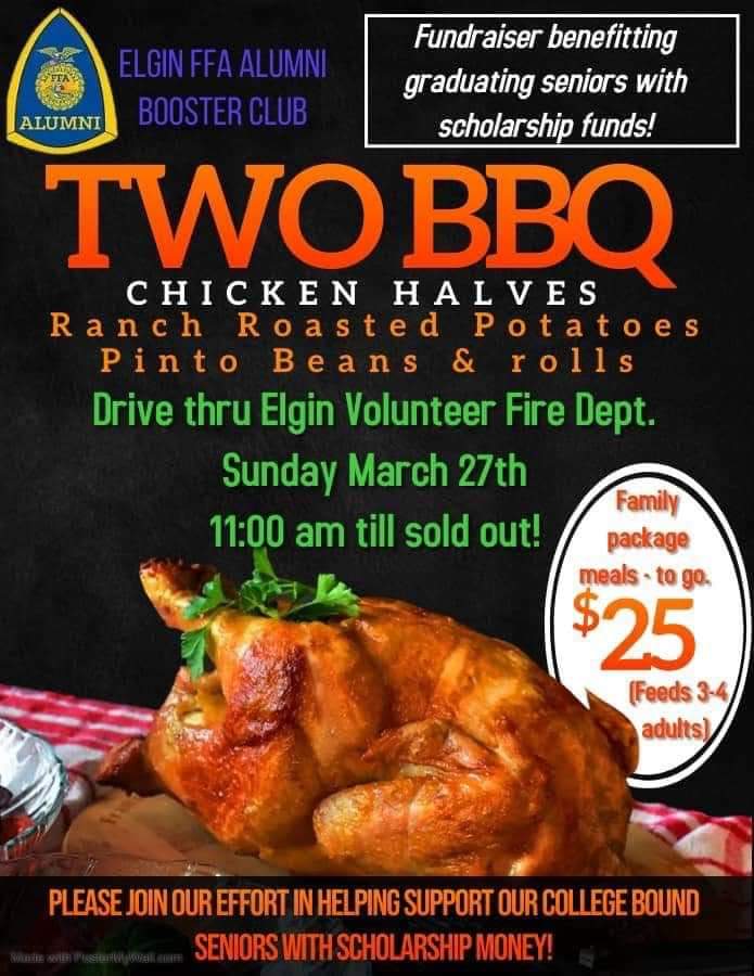 JenniferBigley5's tweet photo. If you live near or in Elgin please come by and grab a meal to support the FFA scholarship program. There will be desserts available as well. Just think you won't have to cook tonight and can do something fun instead! @HeathClawson @lunasean7 @JaimeDubose @rathke_debbie https://t.co/SJDFHOn2gR
