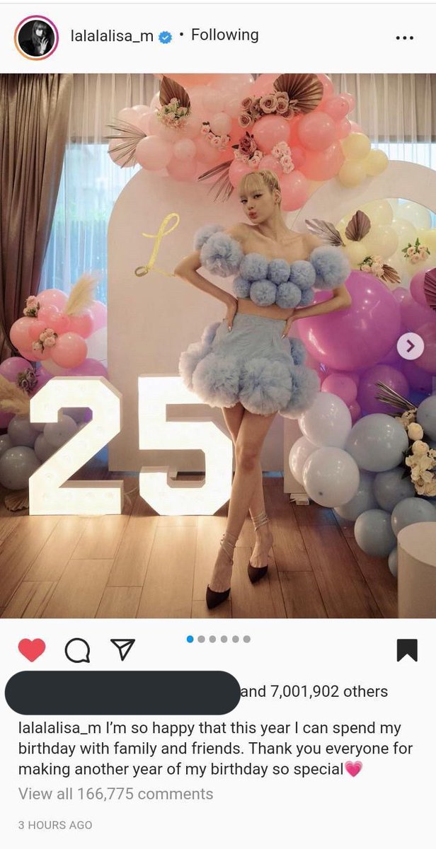 LisaPeruBP's tweet photo. [INFO]  La publicación de cumpleaños de #LISA se ha convertido en la más rápida en alcanzar 7 millones de me gusta en Instagram por un ACTO FEMENINO KPOP y ASIÁTICO en la historia, solo 3 horas y 39 minutos. 

HBD LALISA MANOBAL #SuperstarLalisaDay #LovingLisaDay https://t.co/mSj1ib5AEH