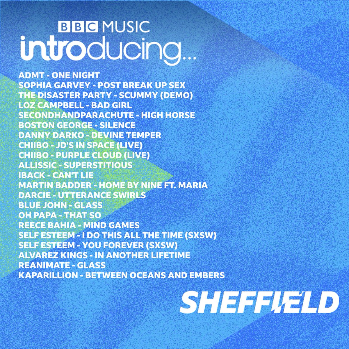 BBC Sheffield (@bbcsheffield) on Twitter photo Every Saturday night from 8pm, we celebrate all of the best new, local talent with <a href="/MrCarlisle/">Luke Carlisle</a>
Upload your music now for a chance of being played on BBC Radio and performing at festivals!
bbc.in/3iLOcA5
<a href="/iamadmt/">@IAMADMT</a> <a href="/TDP_Band/">The Disaster Party</a> <a href="/rock_loz/">Loz Campbell</a> <a href="/ibackofficial/">IBack</a> <a href="/alissicofficial/">alissic</a> Every Saturday night from 8pm, we celebrate all of the best new, local talent with <a href="/MrCarlisle/">Luke Carlisle</a>
Upload your music now for a chance of being played on BBC Radio and performing at festivals!
bbc.in/3iLOcA5
<a href="/iamadmt/">@IAMADMT</a> <a href="/TDP_Band/">The Disaster Party</a> <a href="/rock_loz/">Loz Campbell</a> <a href="/ibackofficial/">IBack</a> <a href="/alissicofficial/">alissic</a>