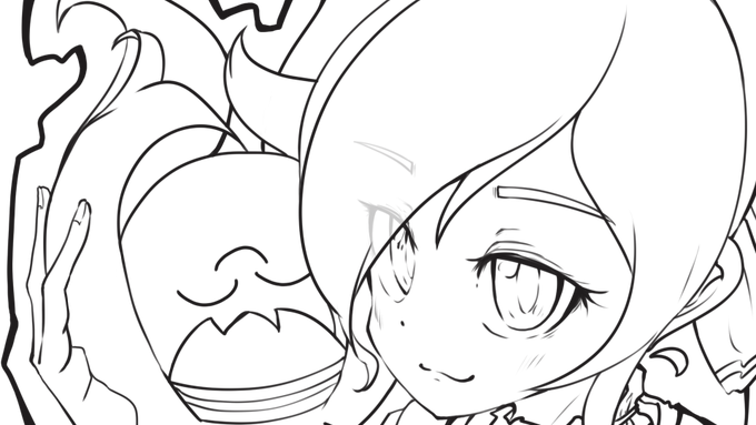 #イオリの塗り絵 
天井を髪の毛で二足歩行するピノちゃんも一緒だね! 