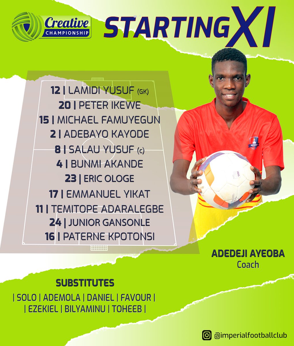 ImperialFClub's tweet photo. Starting XI to take on @EmmydinhoFC
#imperial #bethebest #emyimp #tccleague2022 https://t.co/5HJ7O7sdCc