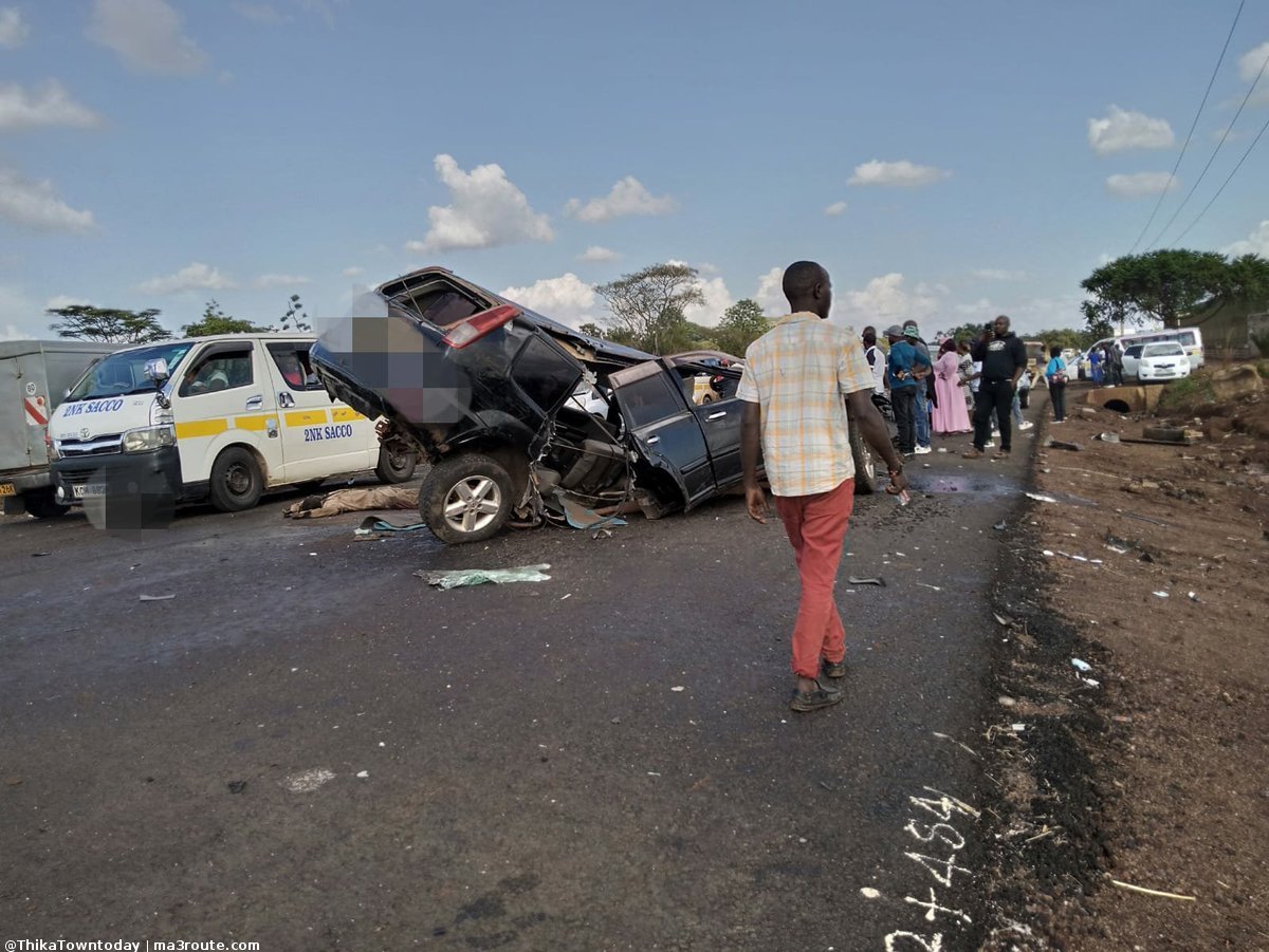 a3Route's tweet photo. 17:45 A very bad accident near M-PESA Foundation Academy, on Thika Mangu Road.
Several feared dead, others seriously injured.
No rescue response yet  https://t.co/zblVsAUD1L via @ThikaTowntoday