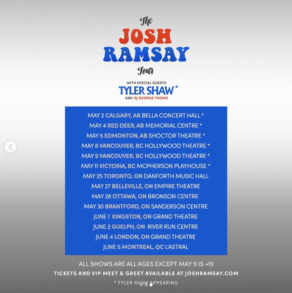 VIP TICKETS are available now for #TheJoshRamsayTour... Swipe for details!!!