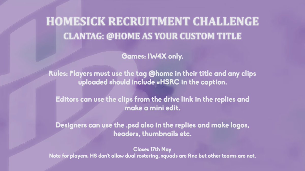WereHomesick's tweet image. HOMESICK Recruitment Challenge #HSRC 

All responses must be finished by the 17th of May. Please tag the leads in your responses.

Good luck 🏡