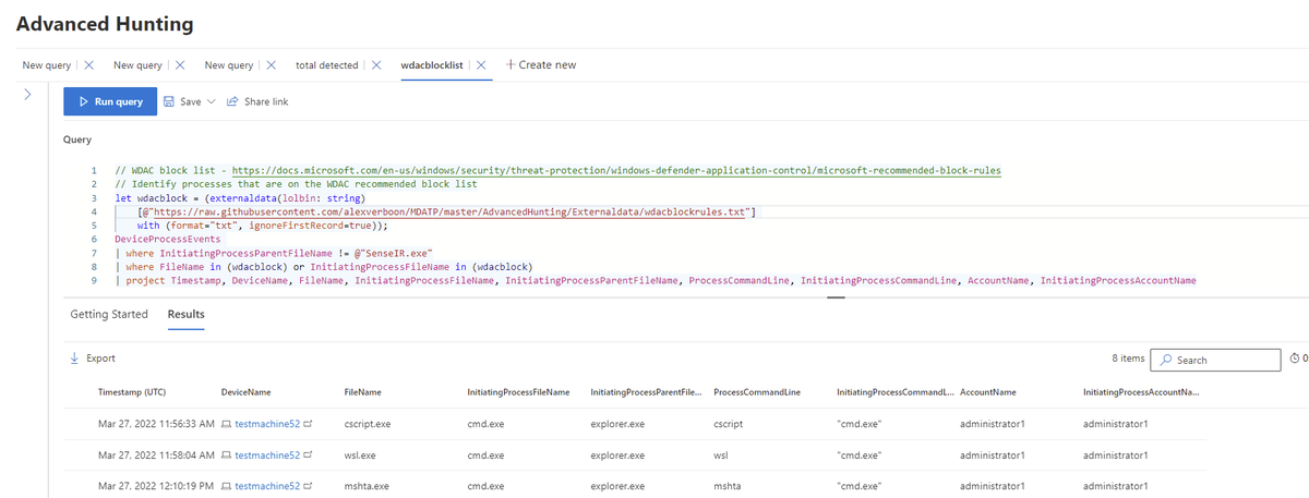 alexverboon's tweet image. Here&apos;s an advanced hunting query to find processes that are on Microsoft&apos;s WDAC recommended block list github.com/alexverboon/MD… #kql #microsoft365defender #security #mvpbuzz