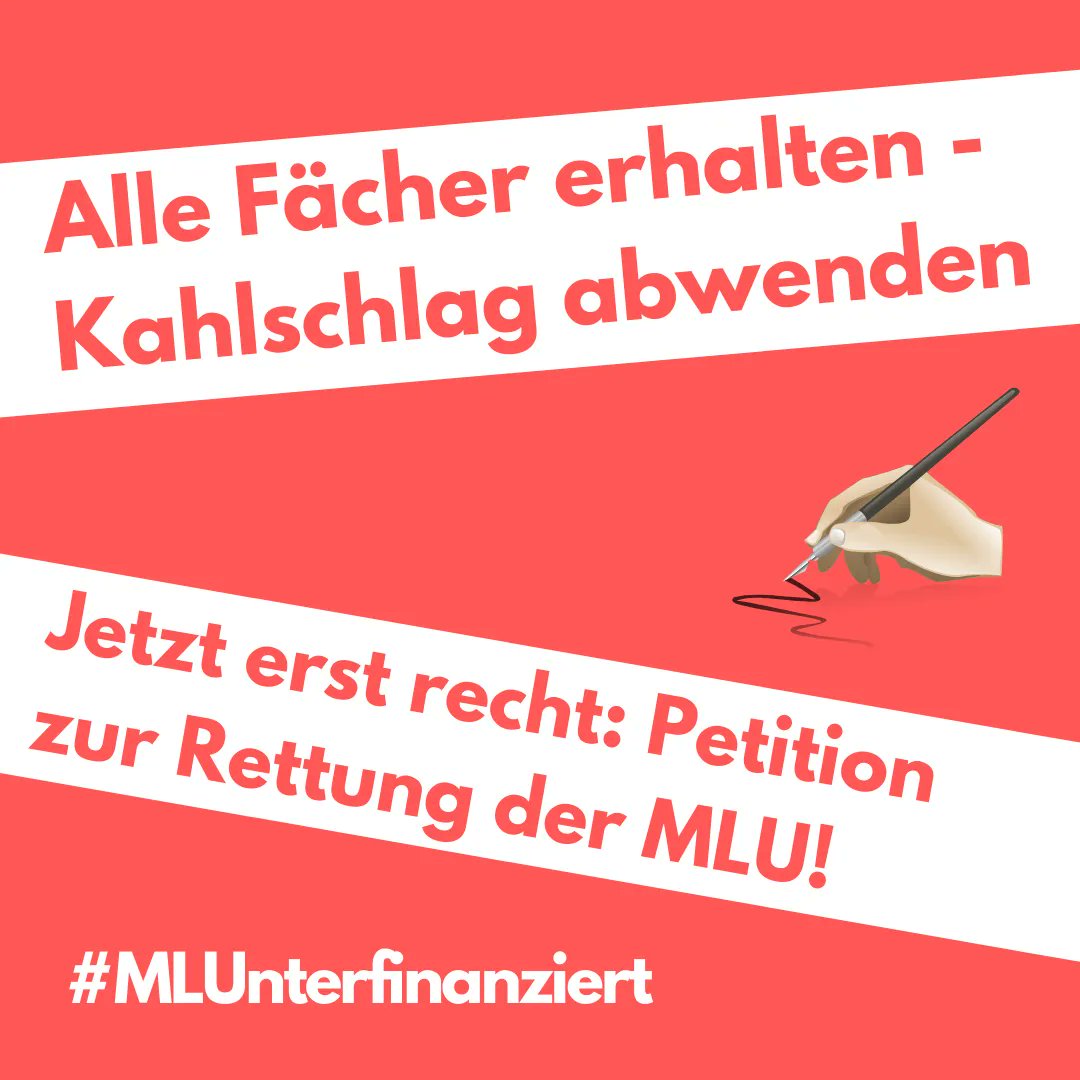 MLUnterfinanz's tweet photo. Die (hoffentlich fürs erste) letzte Petition von uns 😉 Am 6.4. entscheidet der Senat über den Kahlschlag. Eine Zustimmung wäre eine Katastrophe für die @UniHalle. Deshalb müssen wir jetzt ein starkes Zeichen ggn #MLUnterfinanzierung &amp; diese Pläne setzen: https://t.co/yRis2GX7WL https://t.co/Ijr9D8RiF7