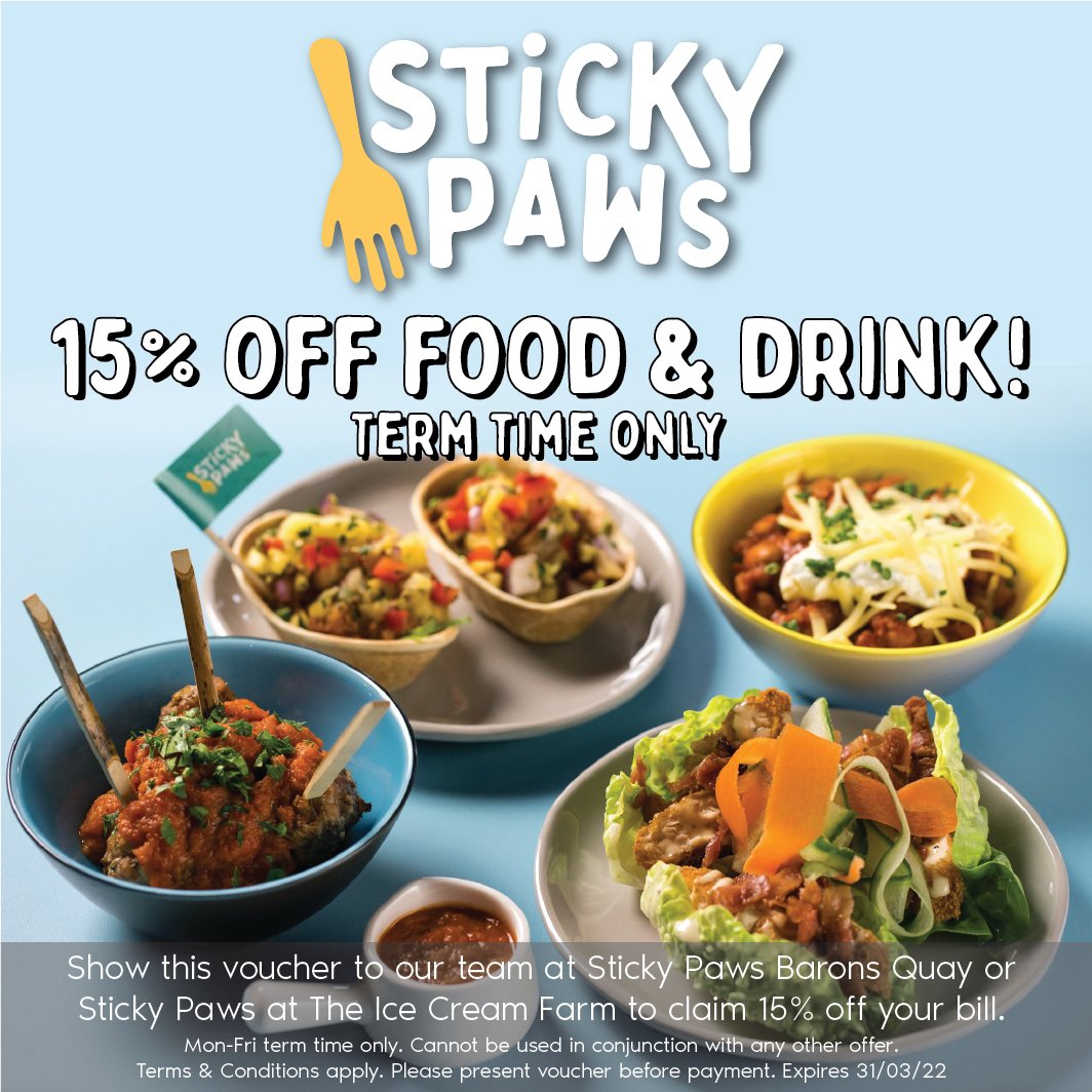stickypawsff's tweet photo. There are only a few days left to get 15% off your food and drink bill at Sticky Paws!

Simply show the image above when you arrive and our team will give you a huge 15% off the total of your food and drink bill when you come to pay.

#deal #fooddeal 
. https://t.co/wFfrfzjKUC