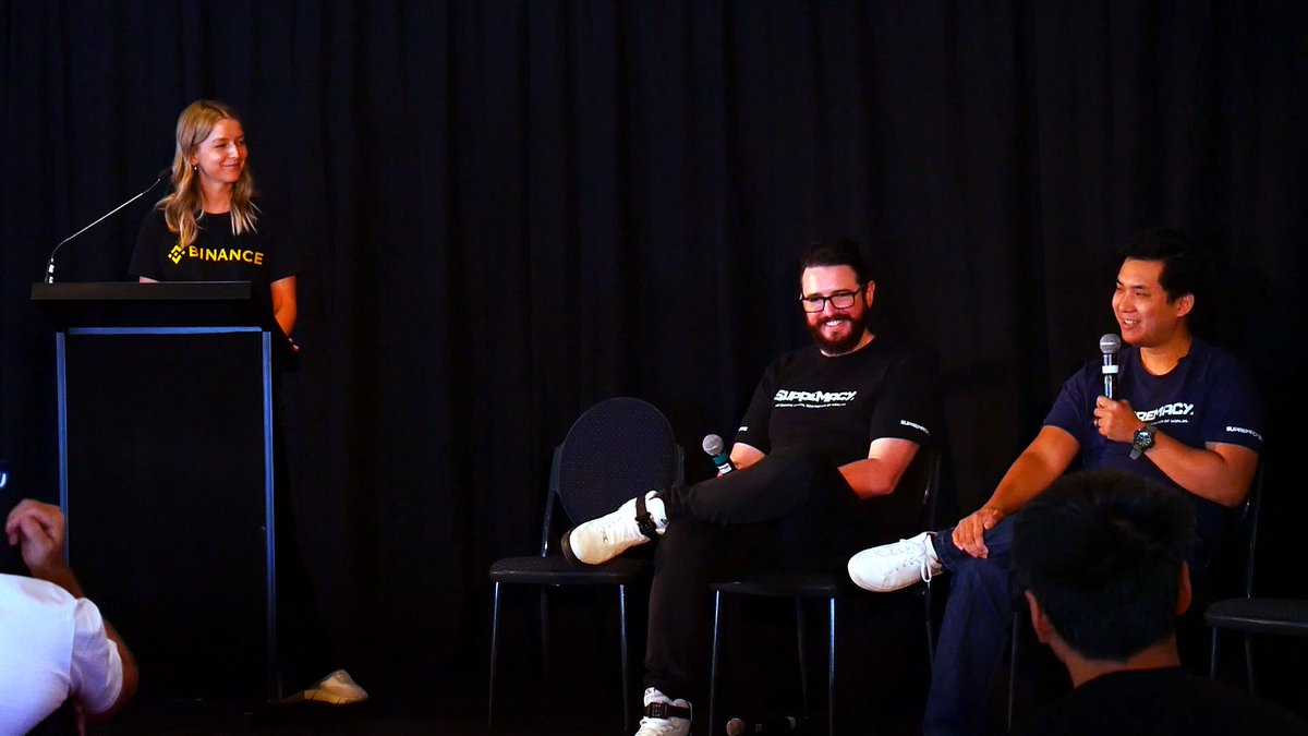 SupremacyMeta's tweet photo. Supremacy's Founders @AlexDunmow and @nii236 talk about the future of Crypto Gaming, the Supremacy metaverse game and innovative Play-to-Earn with @charis_campbell from @Binance_AUS.

A great panel as part of @BlockchainAUS's Blockchain Week.

#Cryptogaming #Cryptogame #metaverse https://t.co/FqqughZFRh