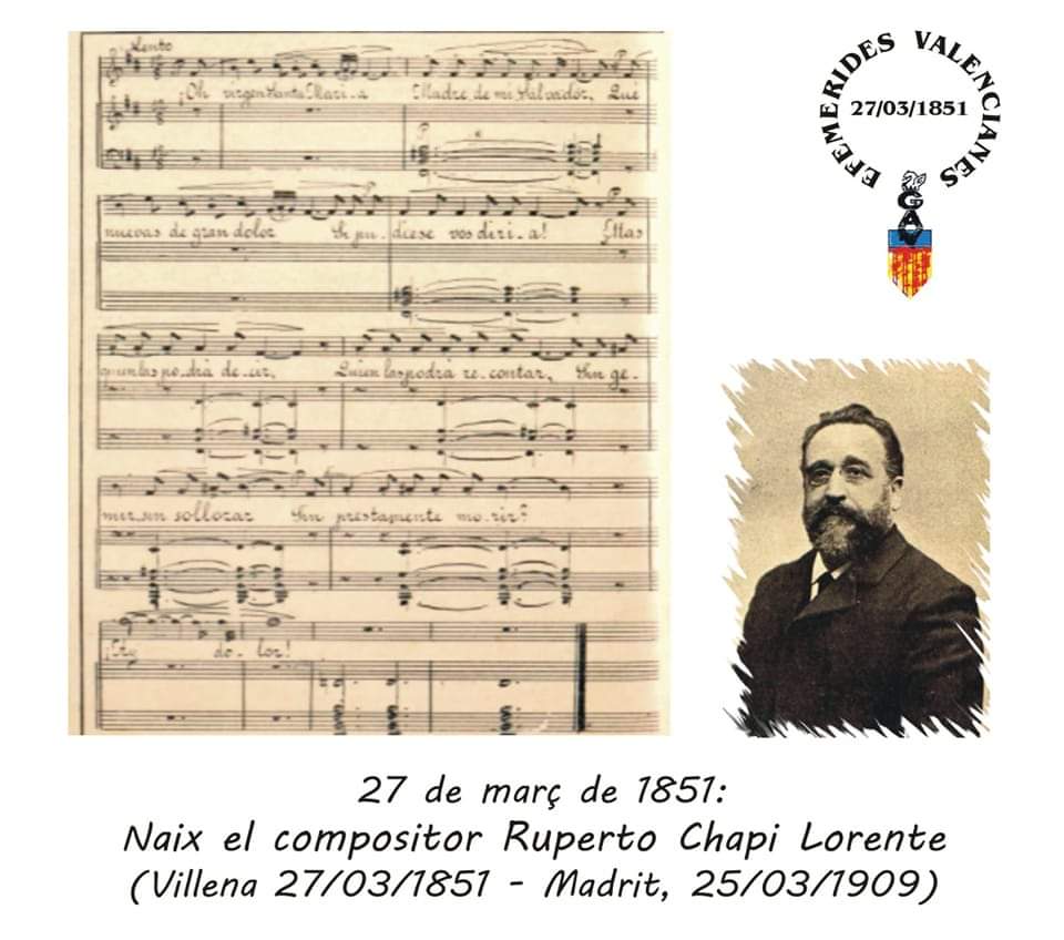 GAValencianista's tweet photo. 🎼 #efemerides #valencianes
#compositor #Villena #Chapi #Lorente https://t.co/vzh73cGpqX