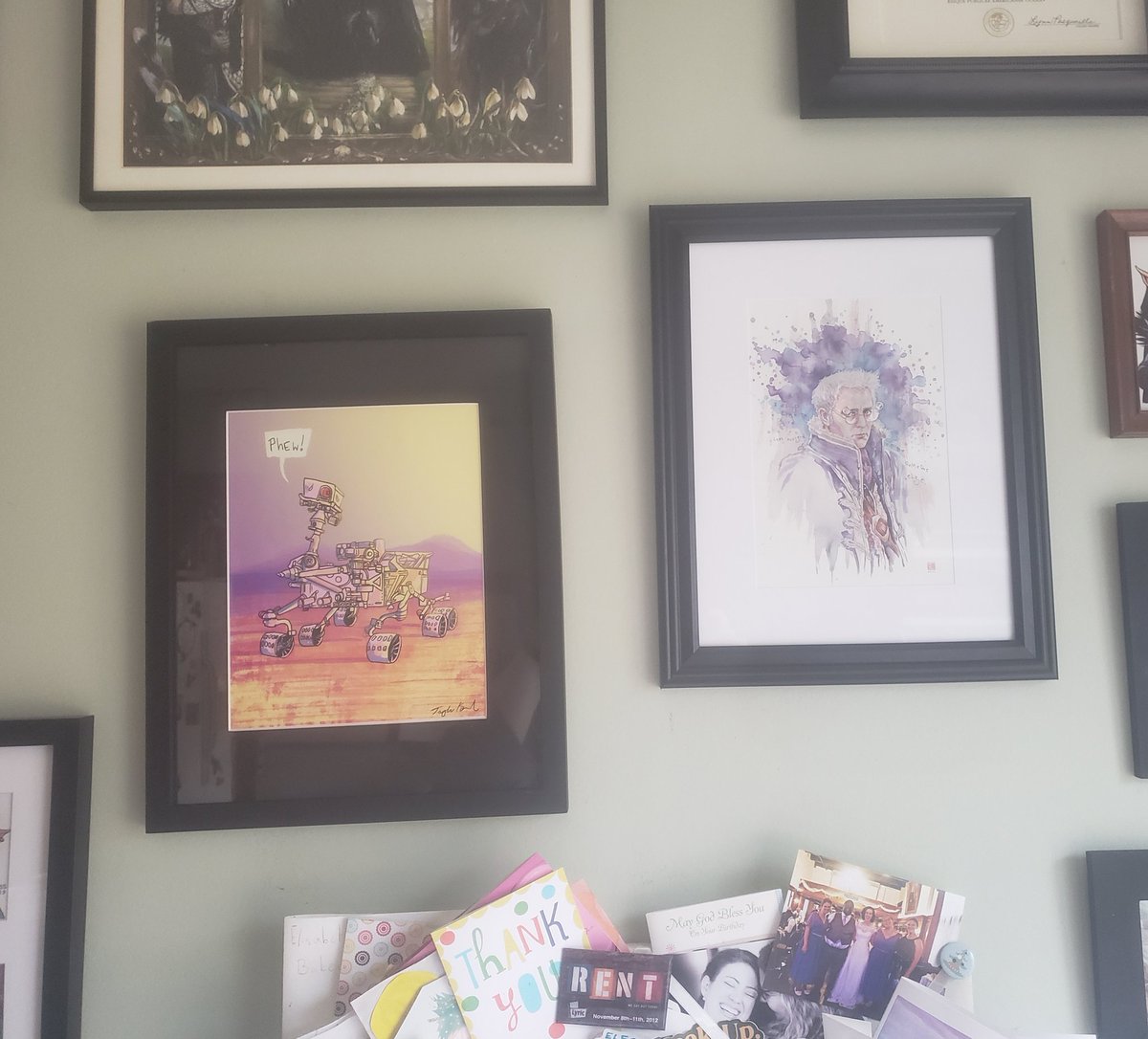 vtsphinx's tweet photo. Redid my gallery wall of nerdy art, featuring my "Percy Section" thanks to @Teylormoonstore &amp; @davidmackkabuki https://t.co/TjG3QaVU5l