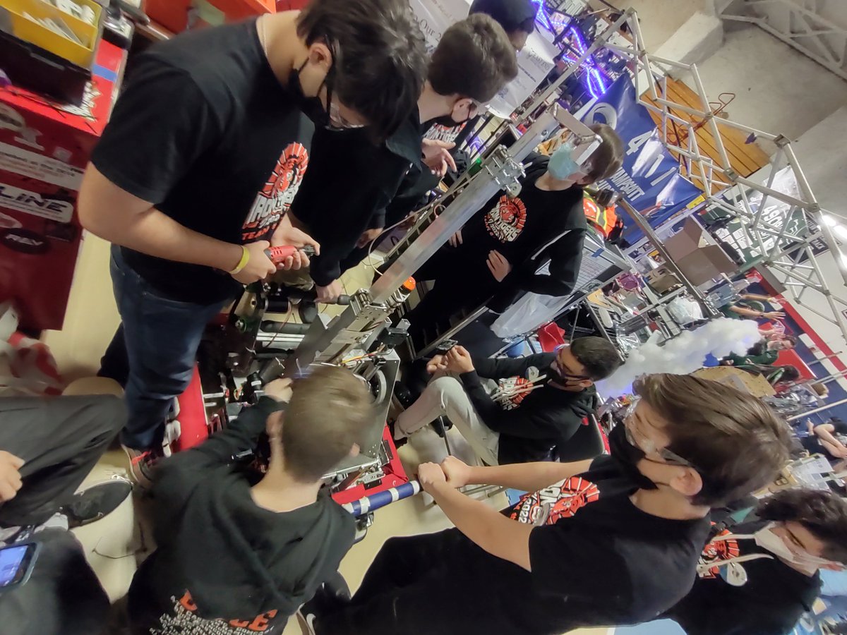 Day 2 of First Robotics Competition! Our last round is coming up! We just jumped up 6 spots! One last fix! Let's go OA Iron Tigers! #STEM