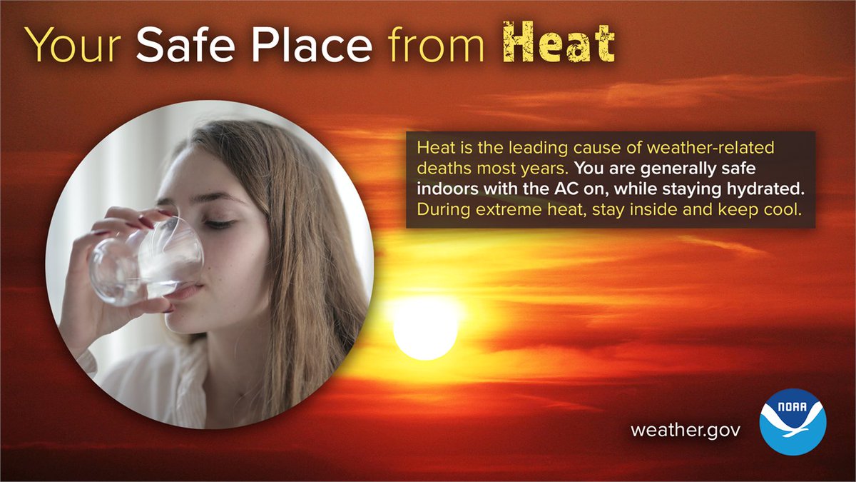 NWSTwinCities's tweet photo. Heat is the leading cause of weather-related deaths most years. You are generally safe indoors with the AC on, while staying hydrated. If you can’t easily get indoors, stay in the shade. Learn more about heat safety: https://t.co/XTxntwcFNz #WeatherReady
#mnwx #wiwx #SWAW2022 https://t.co/DZKcGH4bdm