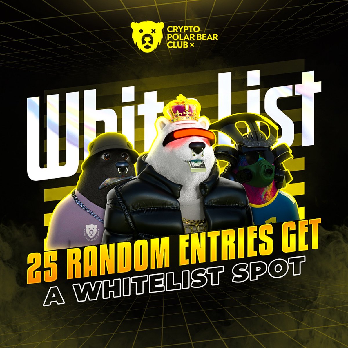 🚨25 WHITELIST GIVEAWAY🚨

+$400 #ETH 

Must:
1⃣Follow <a href="/CPolarBearC/">Crypto Polar Bear Club (CPBC)</a> &amp; @MetaRarity
2⃣RT, LIKE
3⃣Tag 3 frens
 
3/30→Whitelist Sale
3/31→Public Sale

🔒Discord Discord.gg/CPBC will be Closing SOON! Be sure to Join!

👉Fill out the Form(Link in Bio) to Enter EXTRA WL Raffle