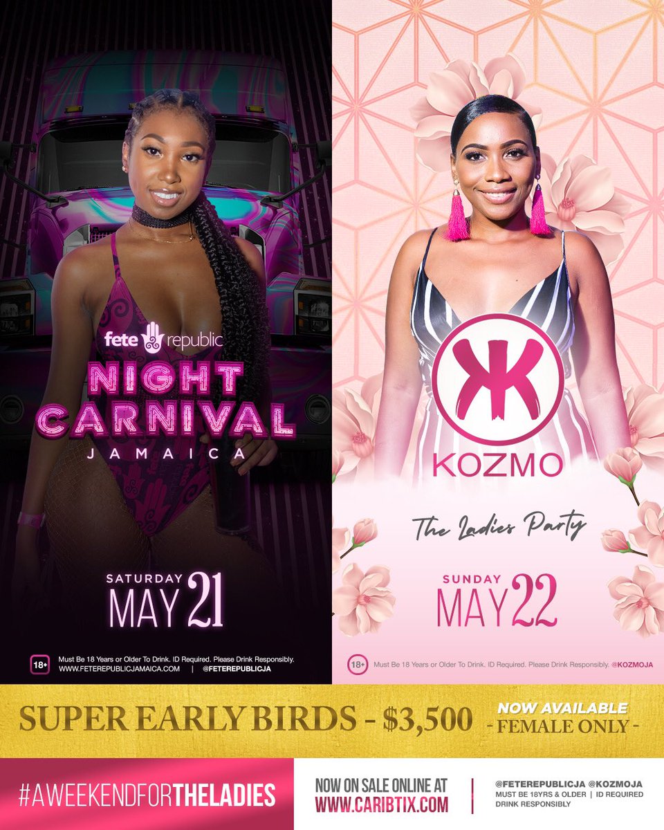 FeteRepublicJa's tweet photo. 85% Sold 🤩

Get yours before they’re gone!

https://t.co/G00ASIxD5t

#AWeekendForTheLadies #KozmoJa #FRNightCarnival https://t.co/fi5w0GbmSc
