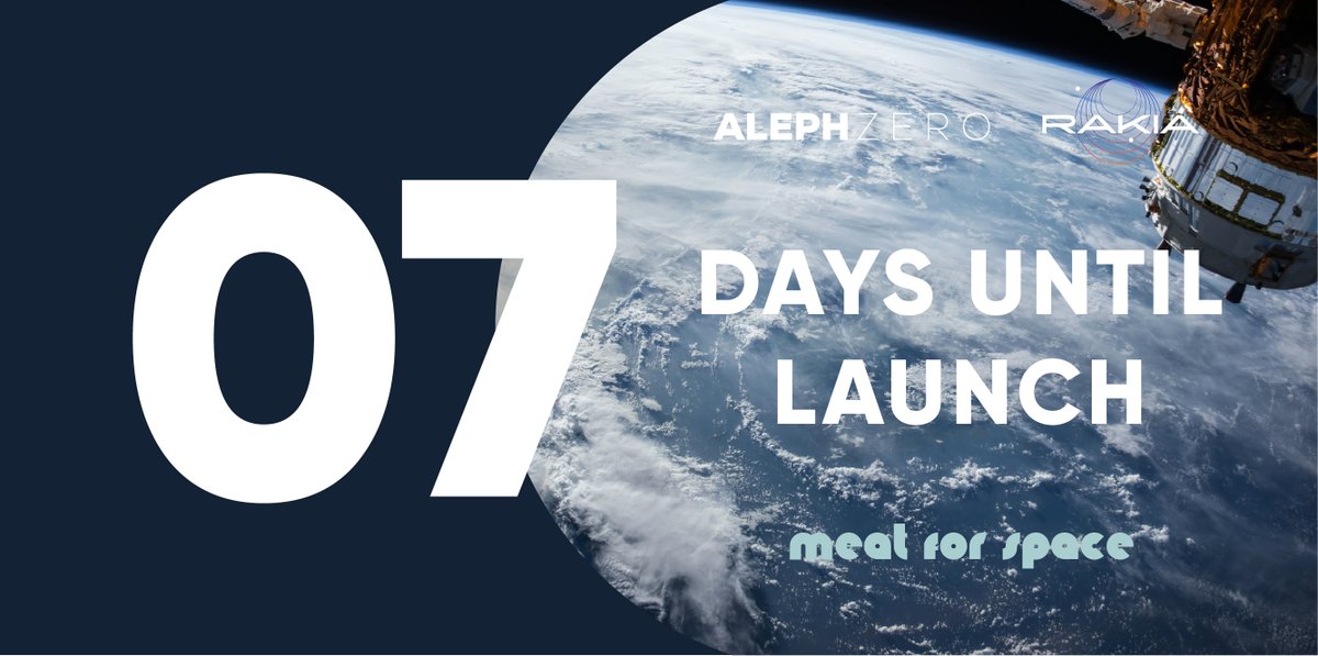 T-07 days until our cells launch for our second experiment in space. As part of the #RakiaMission, our experiment will take place on the historic first mission manned entirely by private citizens to the <a href="/Space_Station/">International Space Station</a>. #AlephZero #MeatForSpace