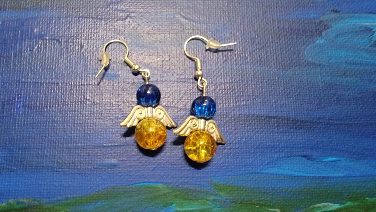 New earrings just came in from Etsy, these from Wermelskirchen Germany. The entire world is supporting Ukraine. Please keep Ukraine in your thoughts.  #Ukraine️ #Ukrainian #Angels