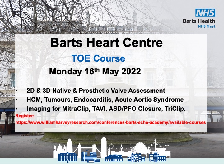 Barts TOE Course 2022

Monday 16th May 2022

Covers everything you need to know from the basics to advanced practice!

Register at
williamharveyresearch.com/conferences-ba…