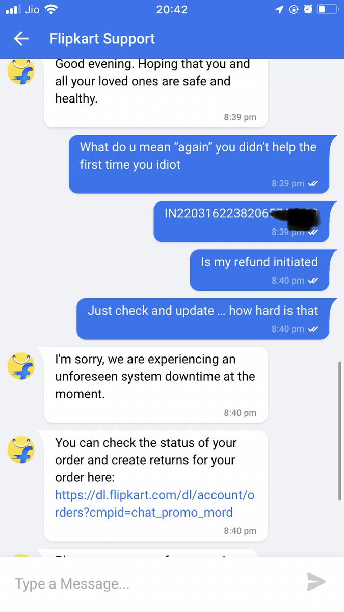 PopoSoham's tweet photo. After 10 days of no response/update from  Flipkart customer service, this is @Flipkart ‘s support.
@flipkartsupport @_Kalyan_K 
Fix your broken app and your customer service. 70% of them have literally no clue regarding how the app functions. https://t.co/exdiLkE7xi