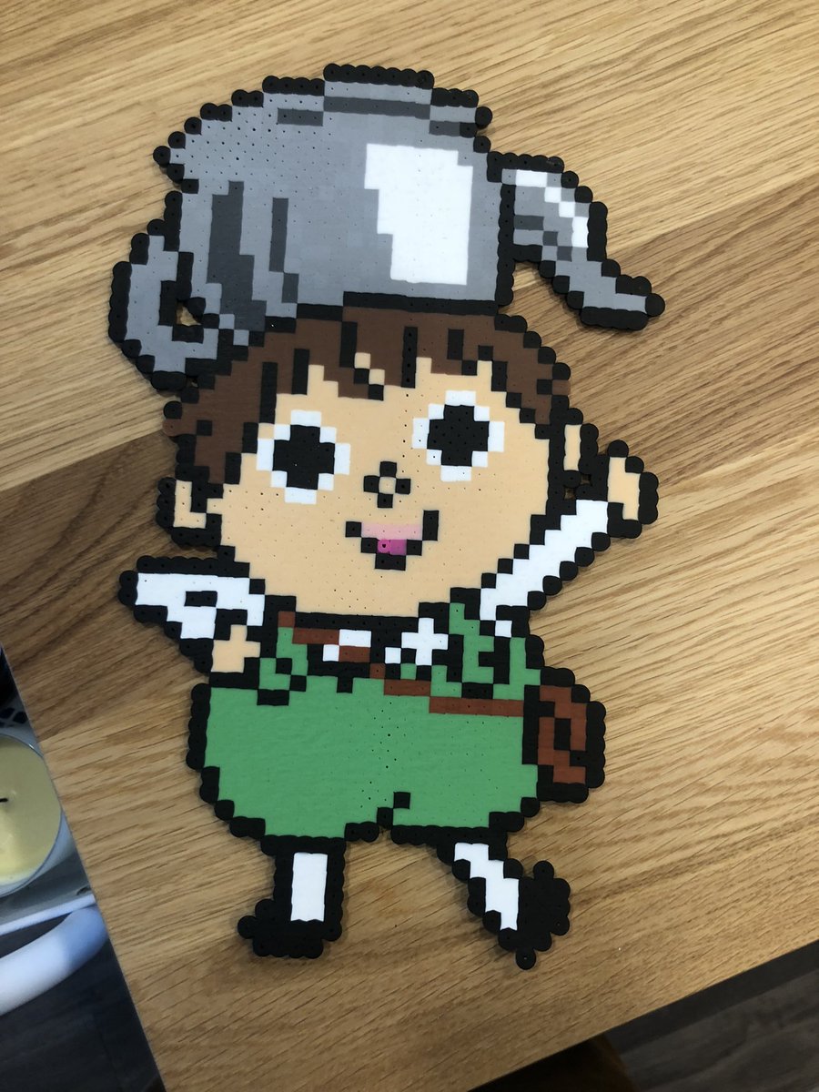 pixelsrebuilt's tweet image. Not from a game, but made these birthday gifts for a special someone this week! #perler #overthegardenwall #pixels