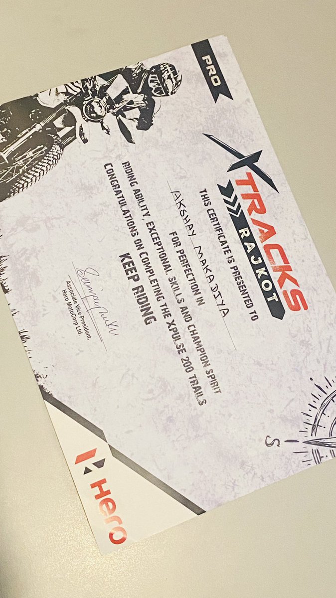 axymak's tweet photo. Thank you @HeroMotoCorp for inviting to #Xtracks at Rajkot.

Received a physical certificate after an ages. 😅

#Rajkot #HeroXtracks https://t.co/xlPYNklVUY