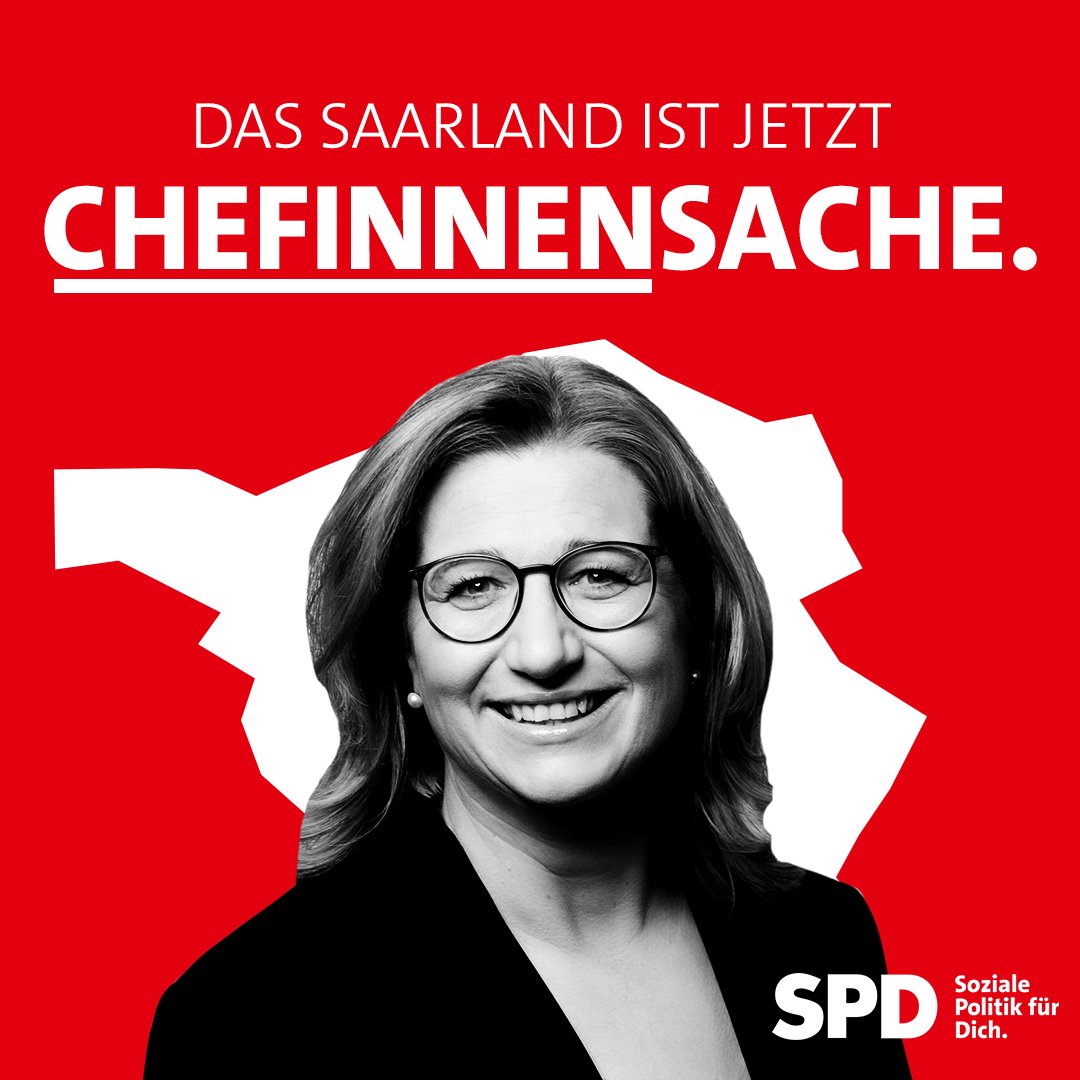 spdde's tweet image. Wow! Was ein Ergebnis für die SPD im #Saarland &amp;amp; für @AnkeRehlinger. Wir sind stolz und sagen: starke Leistung &amp;amp; herzlichen Glückwunsch, liebe Anke! 
Das Saarland hat Kompetenz gewählt &amp;amp; eine starke Ministerpräsidentin bekommen. Und jetzt: An die Arbeit für Echte #Saarlandliebe.