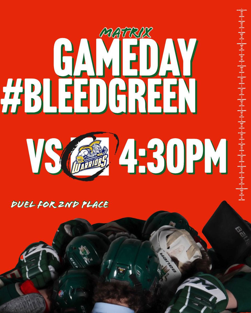Game Day 

⏰ 4:30pm
📍 Crapaud Actiplex
🆚Prince County Warriors

#battlefor2place