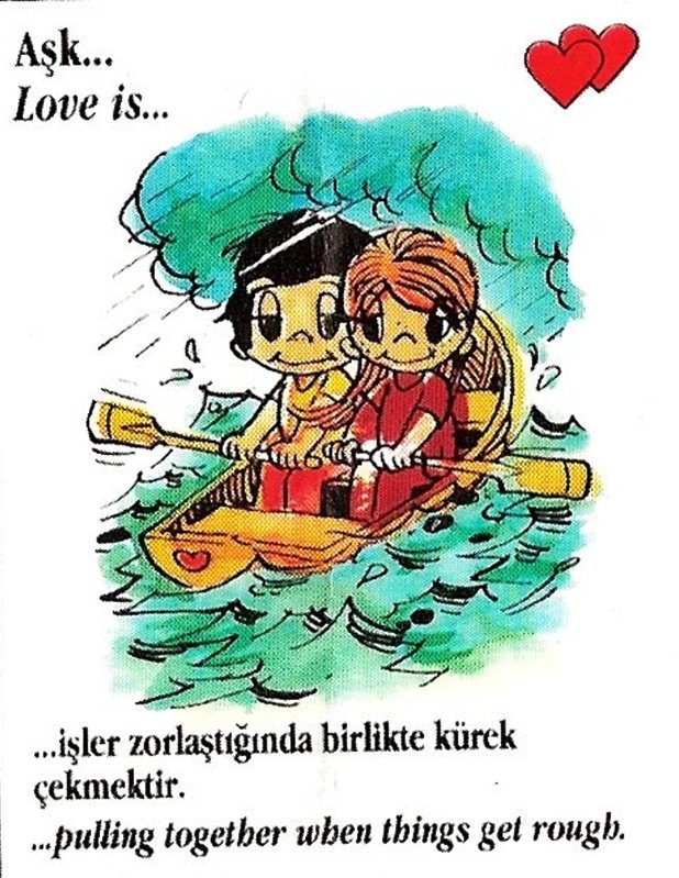 Aşk...

... işler zorlaştığında birlikte kürek çekmektir.