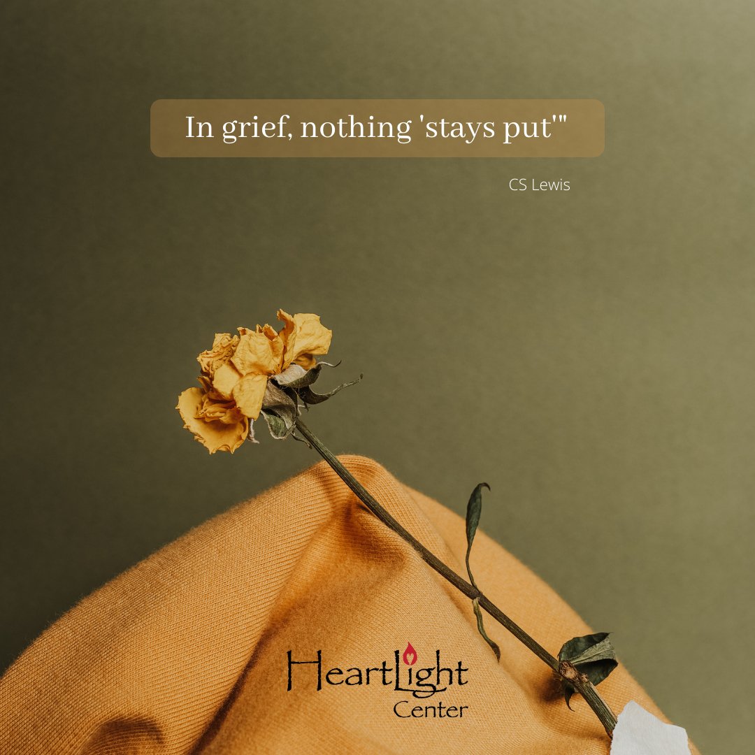 HeartLightCente's tweet photo. "In grief, nothing 'stays put'."
CS Lewis
.
#HeartLightCenter #Grief #GriefSupport #GriefAndLoss #GriefQuotes #CSLewis https://t.co/wGs1xEkMS9
