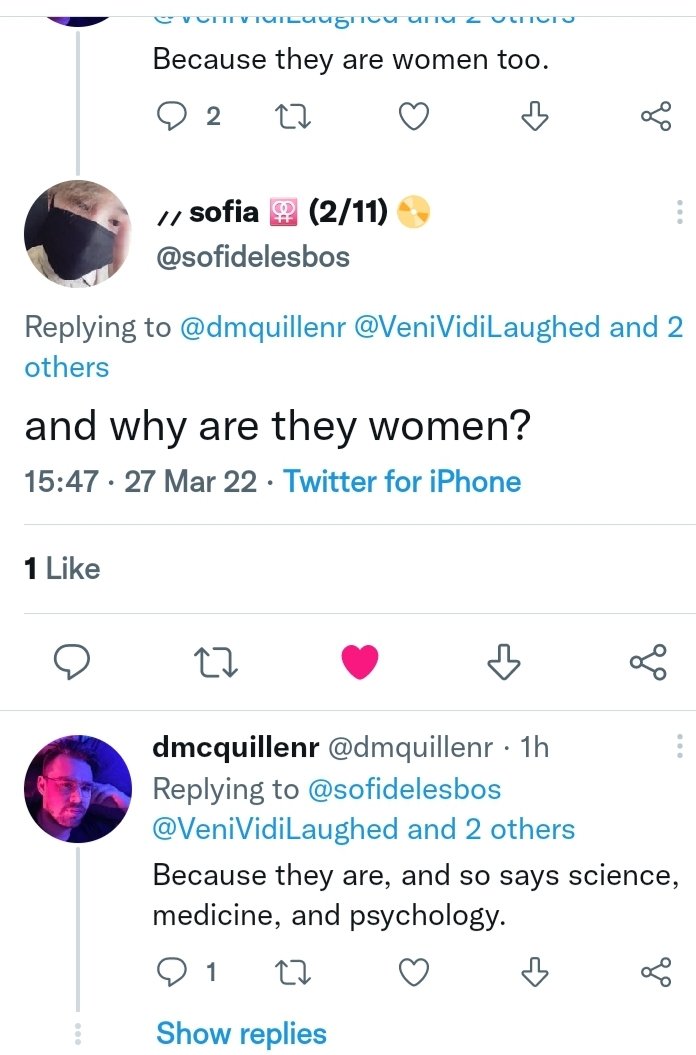 VeniVidiLaughed's tweet image. Good grief! We have an answer... why are men who claim to be the opposite sex women? 
"Because they are, and...".

Yes, the answer really was
"Because they are". 🤦🏼‍♀️

FML. 

#DefineWoman
#WhatIsAWoman