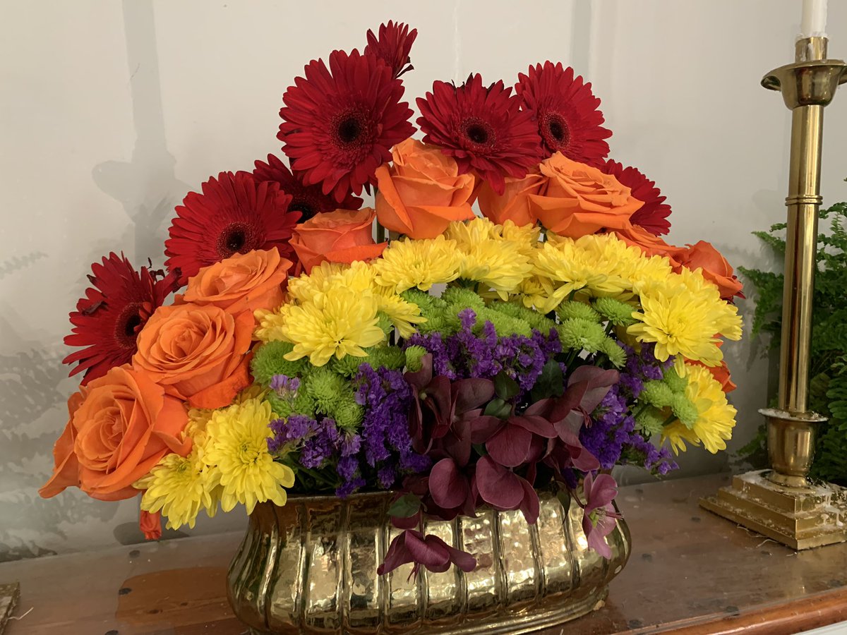 A picture of today’s altar flowers. As a reminder of beauty. And promise. And welcome…for all. 🌈 #unitedchurchofchrist #allarewelcome